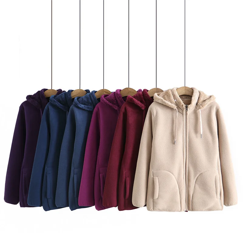 2026 Autumn Winter Polar Fleece Coat Women Thicken Warm Hoodies Sweaters Jackets Middle-age Female Zip-up Outerwear Casual Tops