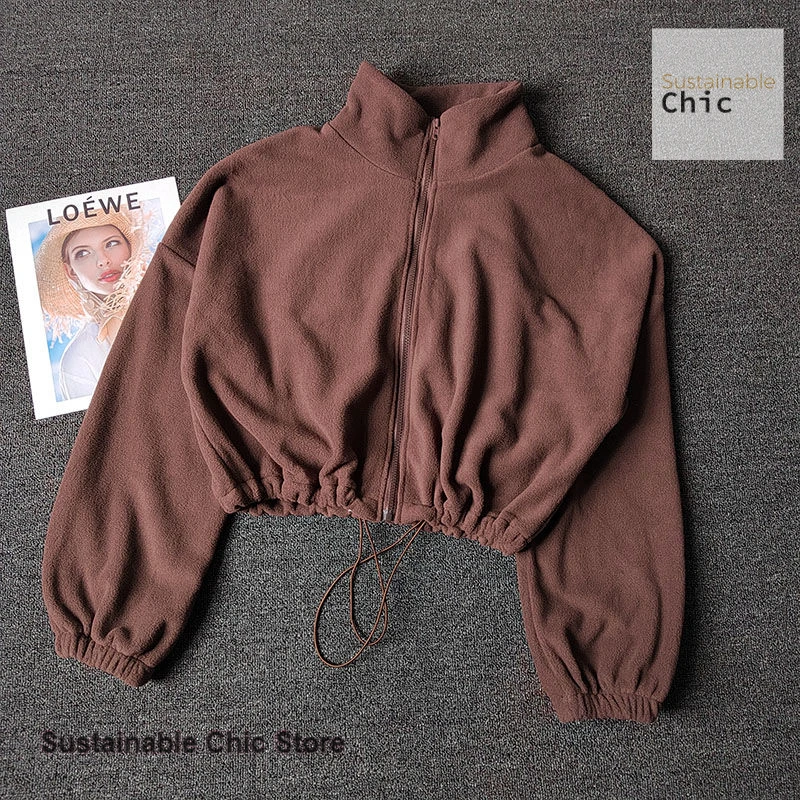 Korean sports coat lambswool collar loose drawstring zipper sweater women autumn and winter fashion hot girl warm yoga clothes