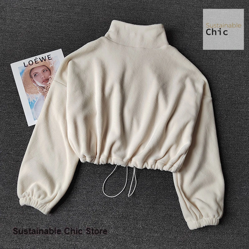 Korean sports coat lambswool collar loose drawstring zipper sweater women autumn and winter fashion hot girl warm yoga clothes