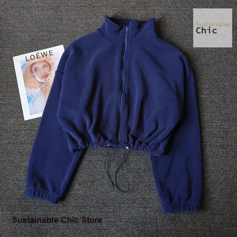 Korean sports coat lambswool collar loose drawstring zipper sweater women autumn and winter fashion hot girl warm yoga clothes