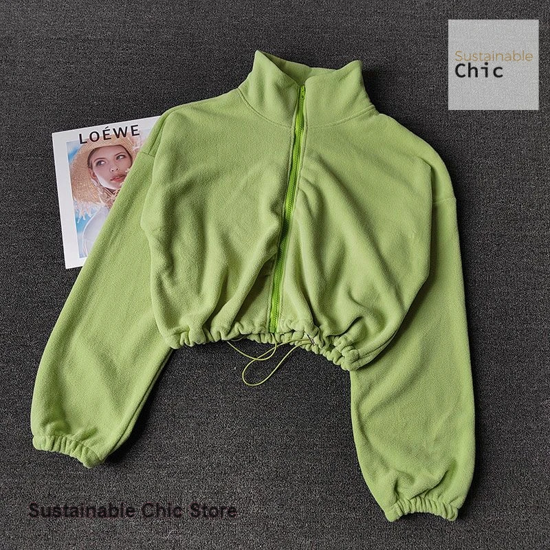 Korean sports coat lambswool collar loose drawstring zipper sweater women autumn and winter fashion hot girl warm yoga clothes