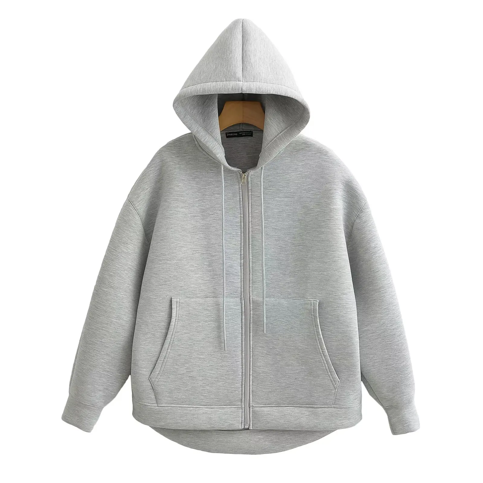 DUOPERI Women Fashion Solid Front Zipper Hooded Sweatshirt Casual Long Sleeves Jackets Female Chic Lady Outfits