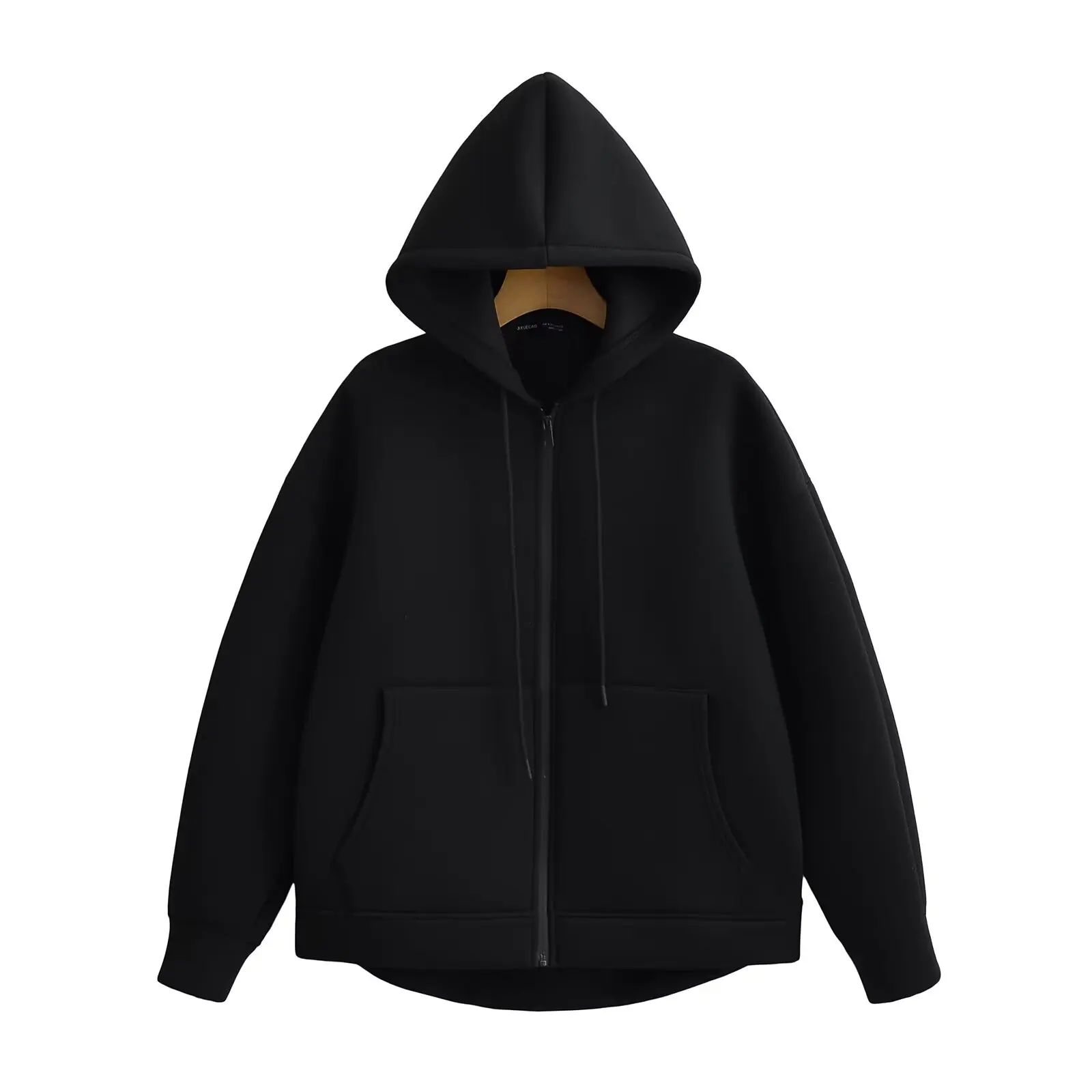 DUOPERI Women Fashion Solid Front Zipper Hooded Sweatshirt Casual Long Sleeves Jackets Female Chic Lady Outfits