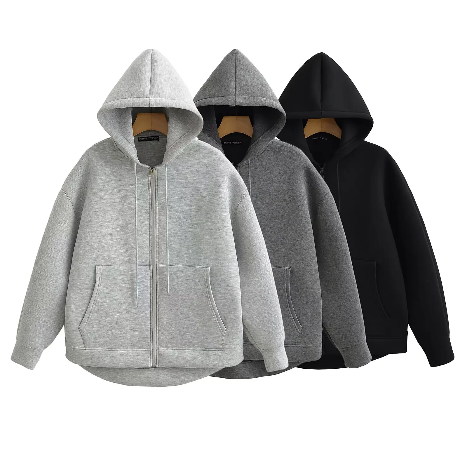 DUOPERI Women Fashion Solid Front Zipper Hooded Sweatshirt Casual Long Sleeves Jackets Female Chic Lady Outfits