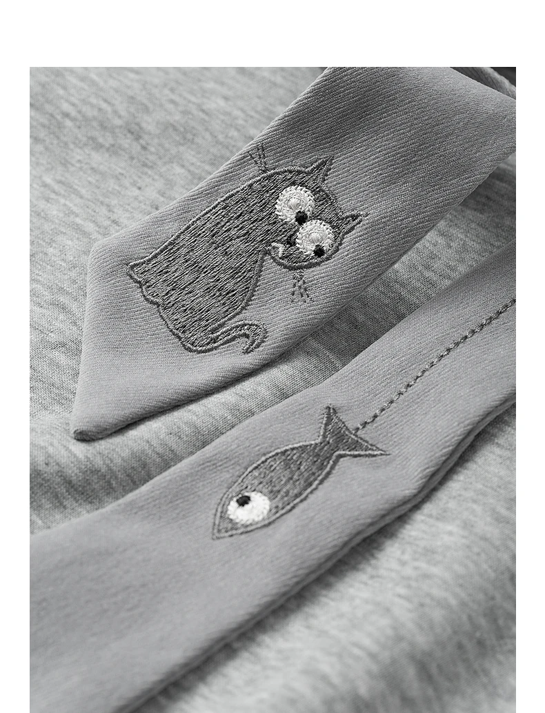 TOYOUTH Women Hoodies Sweatshirt 2025 Autumn New College Style Cat Embroidery Tie Cotton Hooded Pullover Tops