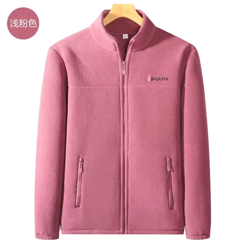 Women Thickened Fleece Winter Jacket Embroidery Zipper Thermal Plush Polar Fleece High Collar Cardigan Coats Outdoor Sweatshirt