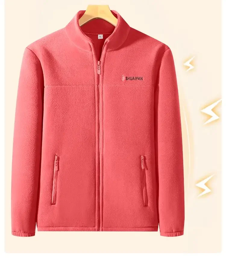 Women Thickened Fleece Winter Jacket Embroidery Zipper Thermal Plush Polar Fleece High Collar Cardigan Coats Outdoor Sweatshirt
