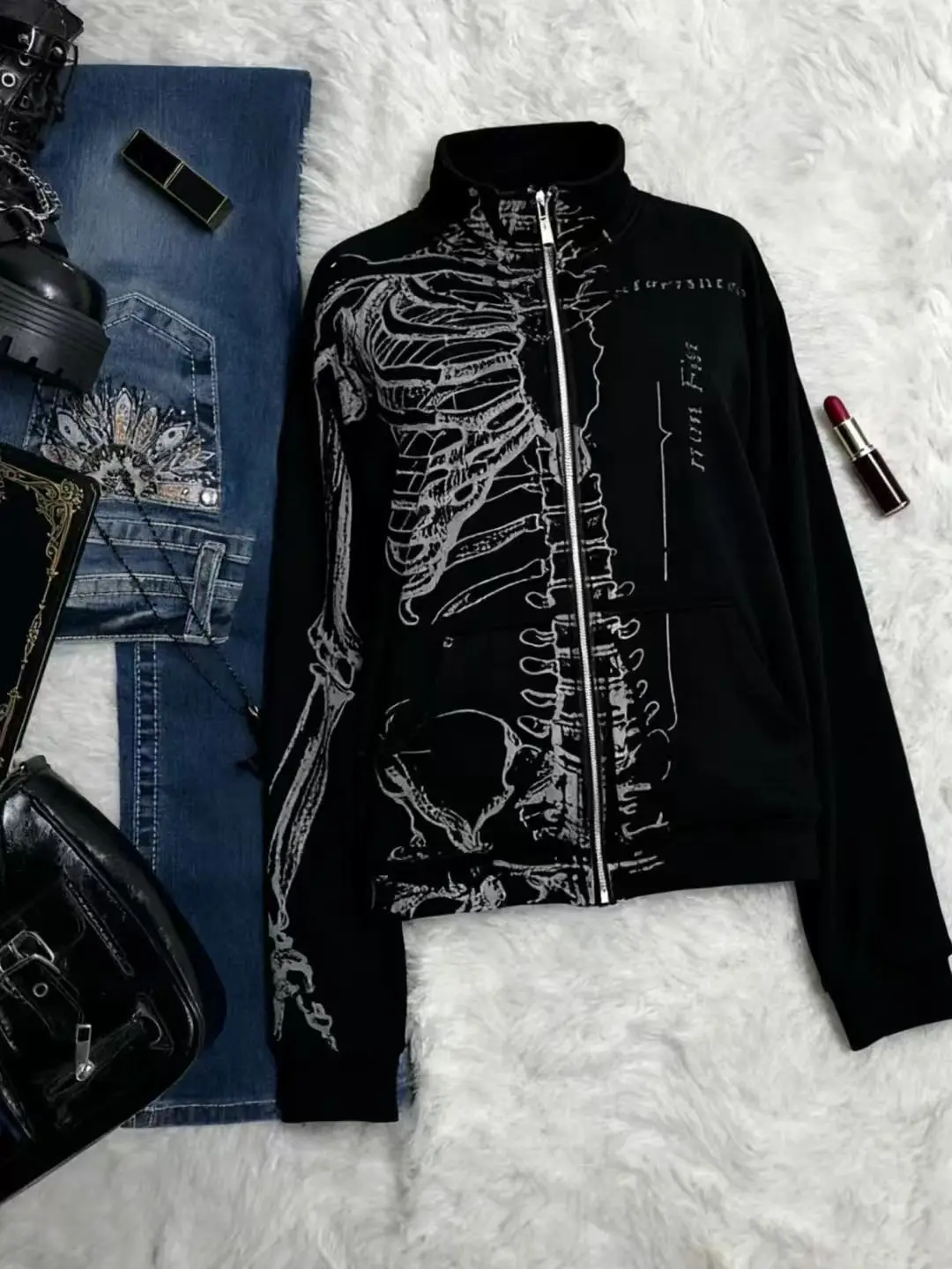 2026 Spring Gothic Print Design Coat Women Subculture Zip Up Hoodies Kawaii Y2k Casual Sweatshirts Female Korean Popular Clothes