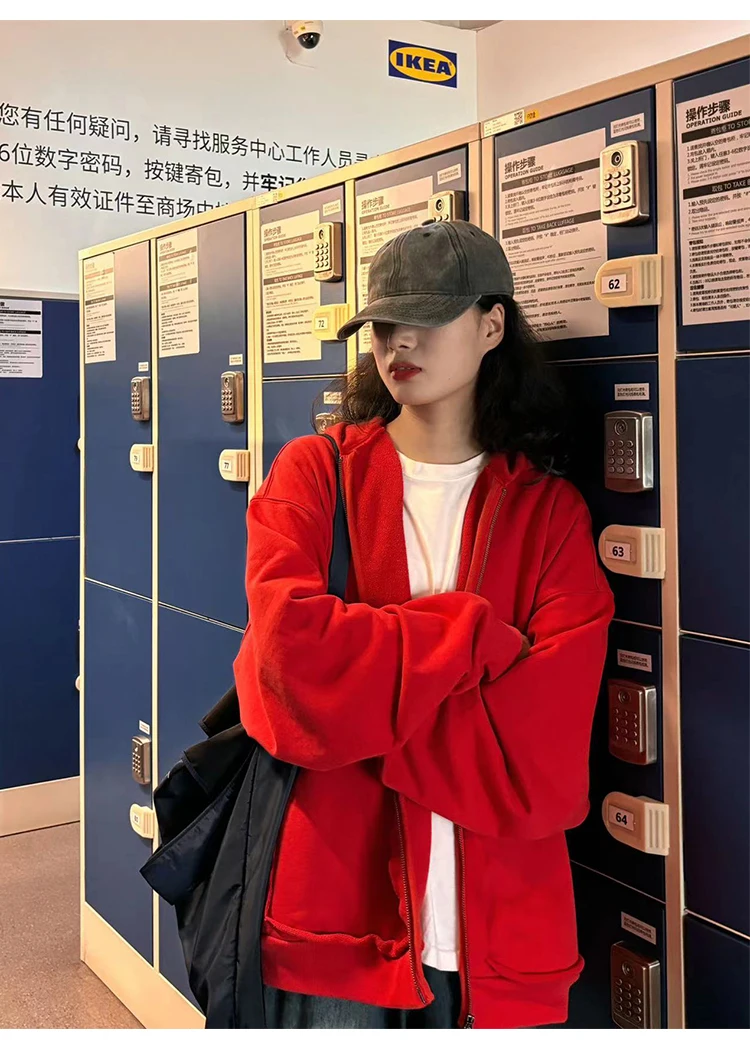 Unisex Style~Loose-Fitting Hooded Sweatshirt, Designer-Style Women's Top, Pure Cotton Zip-Up Jacket, Couple's Style, New Spring 2026 Model