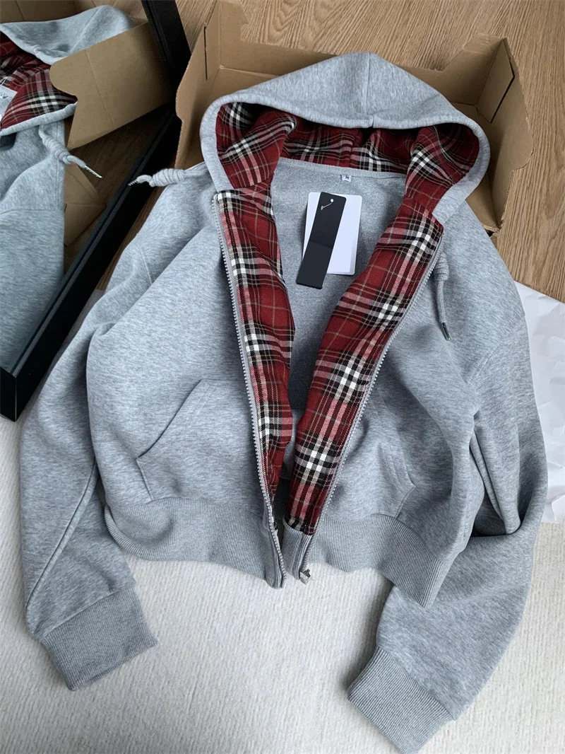 Hoodies Retro Harajuku Korea Y2k Fashion Grey Long sleeved Sportswear Streetwear Aesthetics 90s Sportswear 2000s Clothing