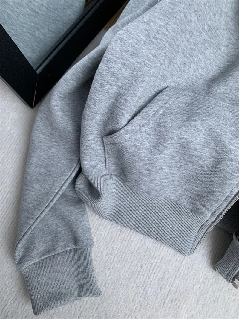 Hoodies Retro Harajuku Korea Y2k Fashion Grey Long sleeved Sportswear Streetwear Aesthetics 90s Sportswear 2000s Clothing