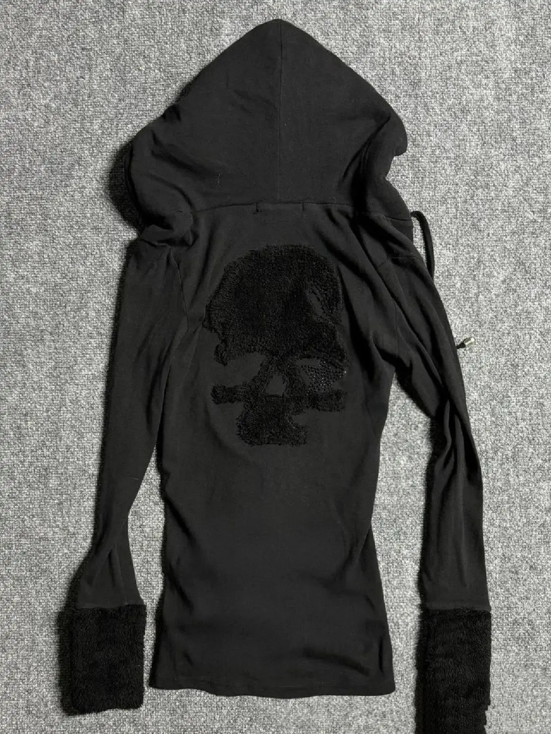 Deeptown Y2k Black Vintage Printed Hoodies Women V Neck Long Sleeve American Fashion Hooded Sweatshirt Streetwear Hip Hop Spring