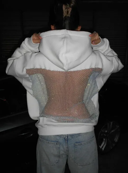 American Gothic Sexy Hollow Mesh Hoodie Y2K Clothes Womens Fashion Translucent Pullover Sweatshirt Casual Long Sleeves Jacket