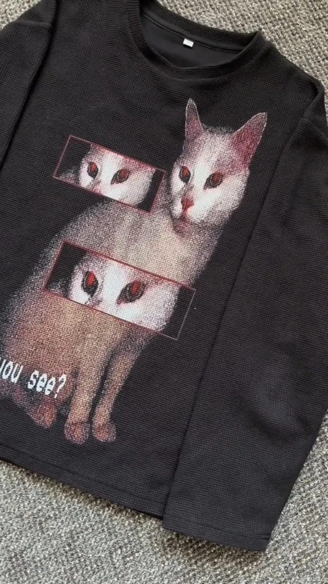 American Retro Cat Sweatshirt Y2K Long Sleeve Mens Womens Fashion Casual Hip Hop Print Oversized Pullover Long Sleeve Tops