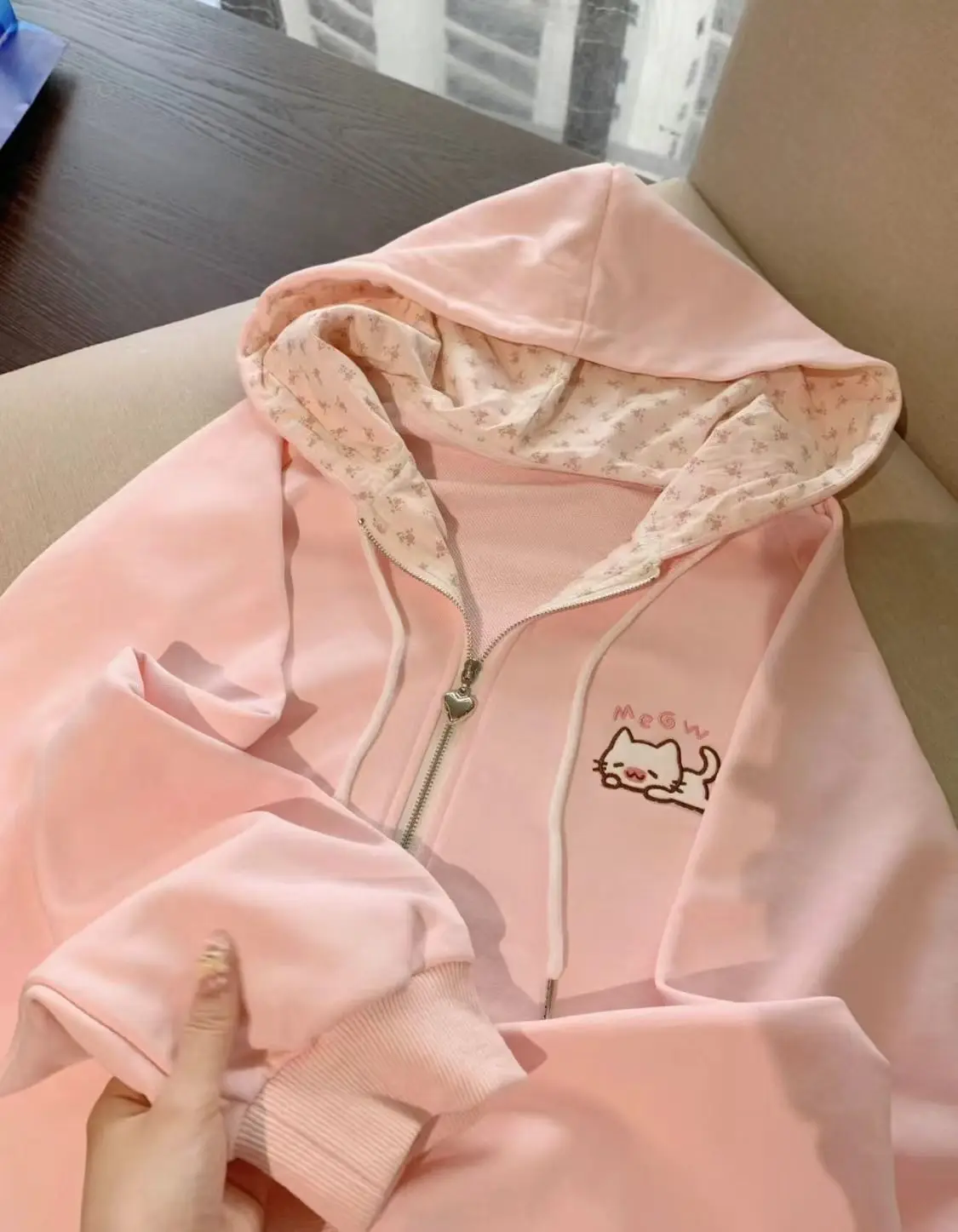 Nicemix Kawaii Cat Embroidery Zip Up Hoodie Women Cute Cutecore Harajuku Y2K Mint Pink Gingham Oversized Sweatshirt Jacket
