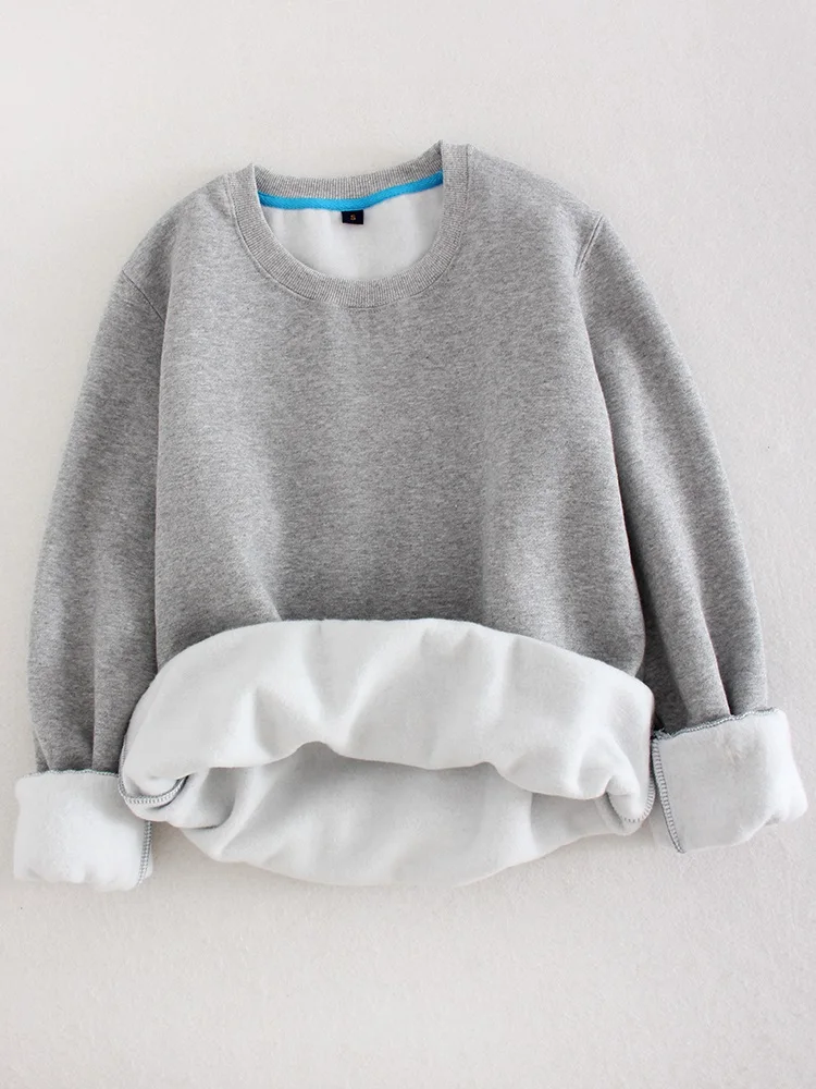 Streamgirl Winter 2023 Women Sweatshirts Warm Casual Slim Fleece Pullovers Gray Velvet Winter Sweatshirts For Women Winter