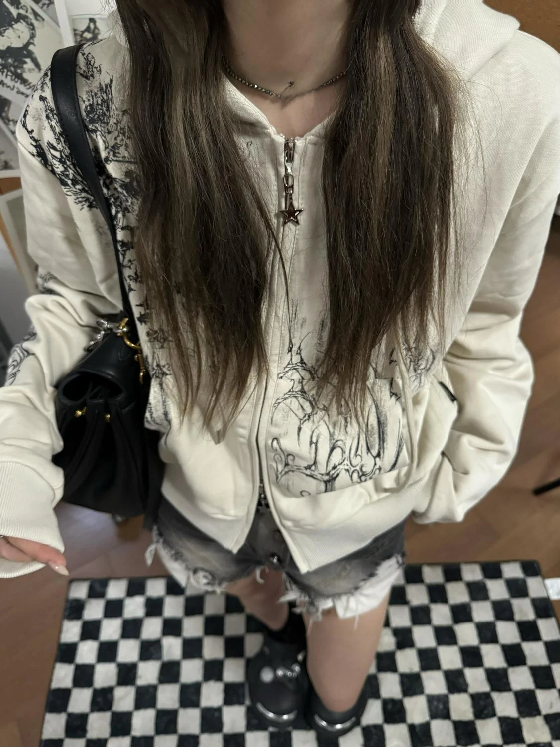 Autumn Y2k Aesthetic Cropped Hoodies Women Casual Printing Double Zippers Harajuku Punk Sweatshirt Gothic Fairy Grunge Jackets