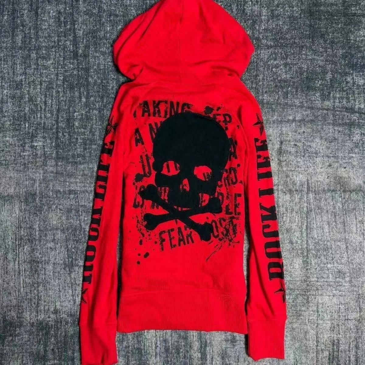 Millennial y2k American retro punk rock dark Harajuku Spice Girls long sleeved hoodie skeleton letter cardigan fall winter coat