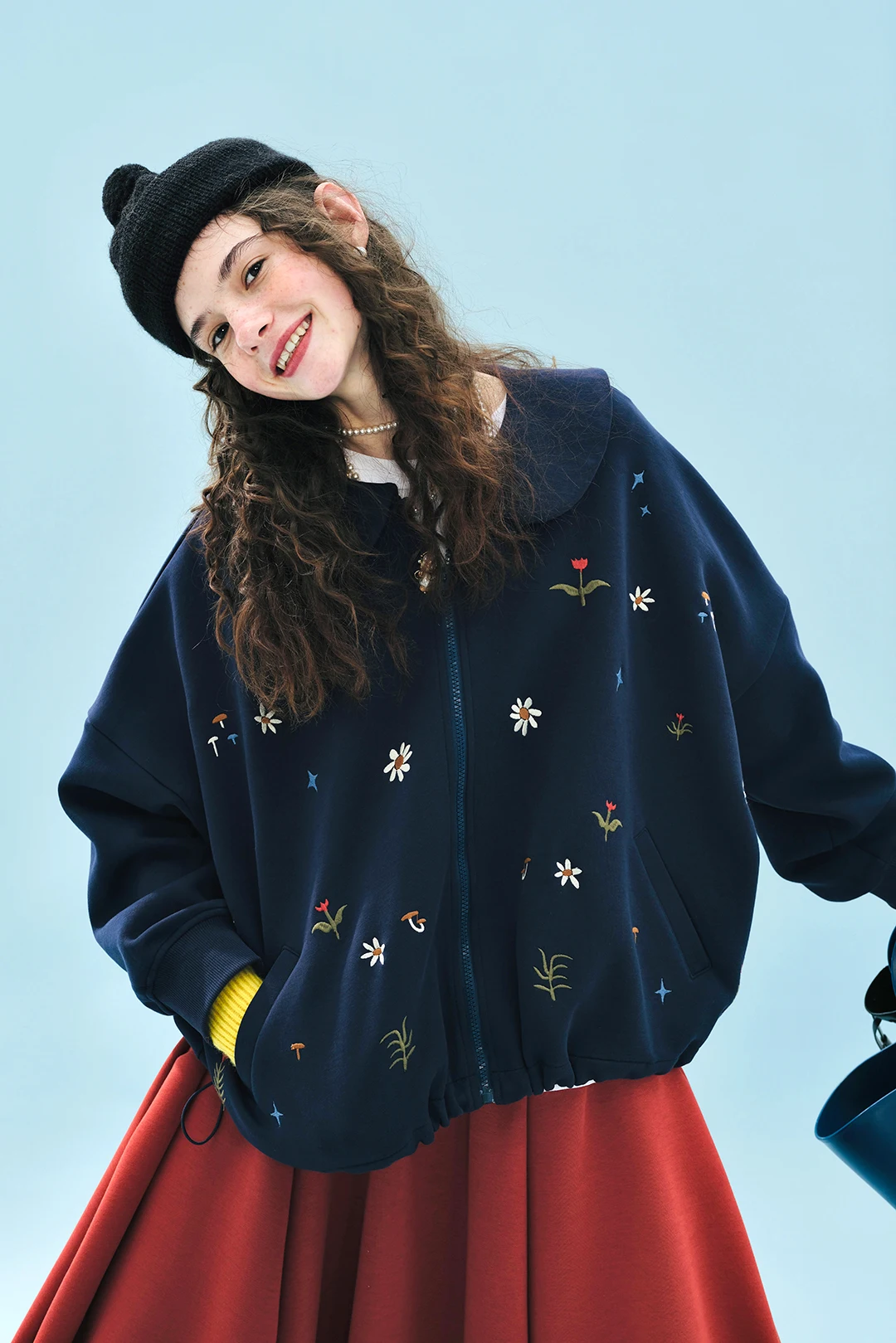 imakokoni Vintage Floral Embroidered Zip Up Jacket Sweatshirt Women's Hoodies & Sweatshirts Casual Female Clothing for Women