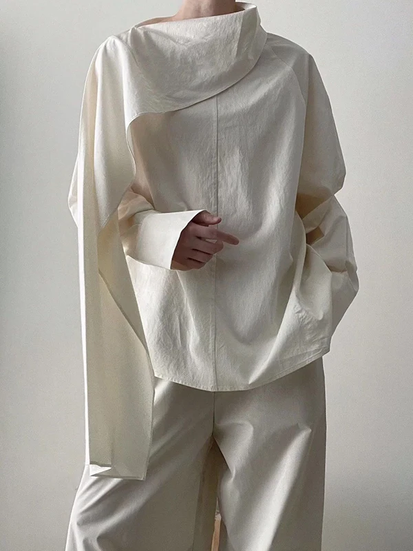 Krisstarsgirls Asymmetrical Neck Sweatshirts for Women 2025 Autumn Spring Long Sleeves Woman Cotton Simple Chic Hoodies Tops