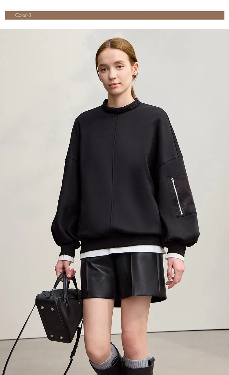 AMII Woman Sweatshirts 2025 Winter New Loose Thicken Stand-up Collar Sweatshirt For Woman Long Sleeve Warm Pullover Top 12544121