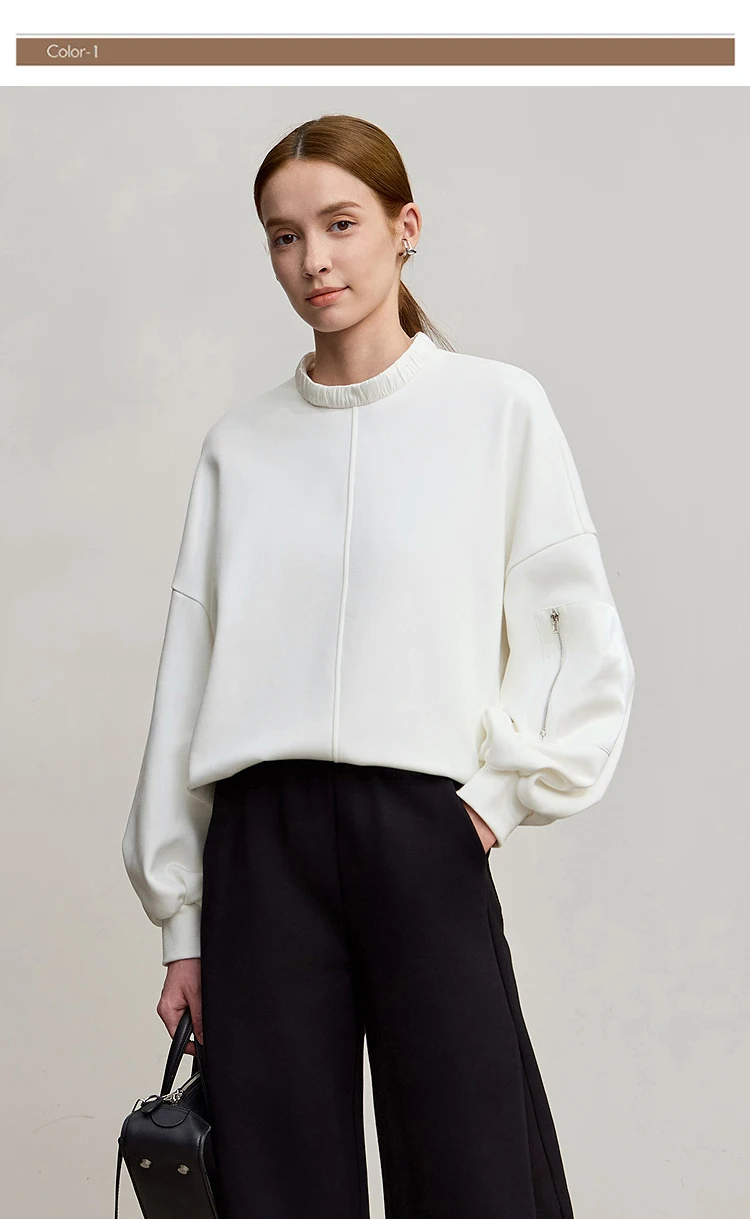 AMII Woman Sweatshirts 2025 Winter New Loose Thicken Stand-up Collar Sweatshirt For Woman Long Sleeve Warm Pullover Top 12544121