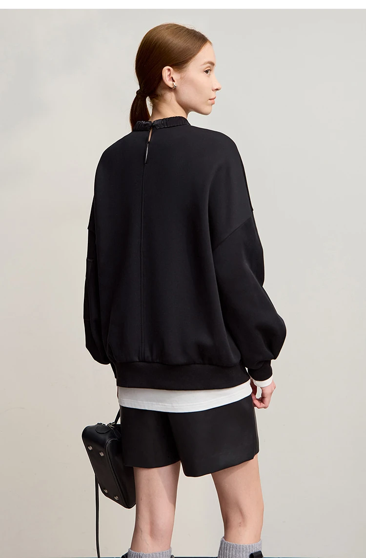 AMII Woman Sweatshirts 2025 Winter New Loose Thicken Stand-up Collar Sweatshirt For Woman Long Sleeve Warm Pullover Top 12544121