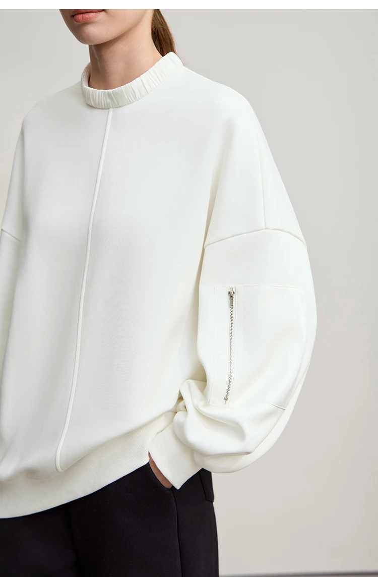 AMII Woman Sweatshirts 2025 Winter New Loose Thicken Stand-up Collar Sweatshirt For Woman Long Sleeve Warm Pullover Top 12544121