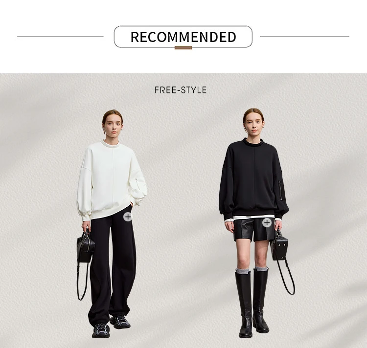 AMII Woman Sweatshirts 2025 Winter New Loose Thicken Stand-up Collar Sweatshirt For Woman Long Sleeve Warm Pullover Top 12544121