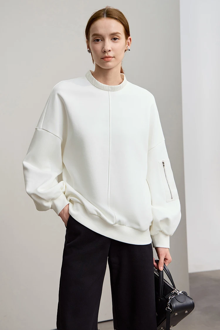 AMII Woman Sweatshirts 2025 Winter New Loose Thicken Stand-up Collar Sweatshirt For Woman Long Sleeve Warm Pullover Top 12544121