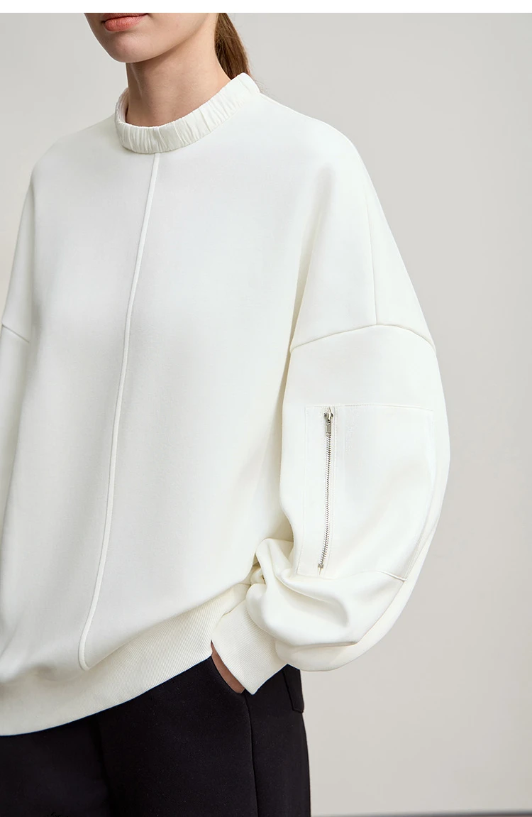 AMII Woman Sweatshirts 2025 Winter New Loose Thicken Stand-up Collar Sweatshirt For Woman Long Sleeve Warm Pullover Top 12544121