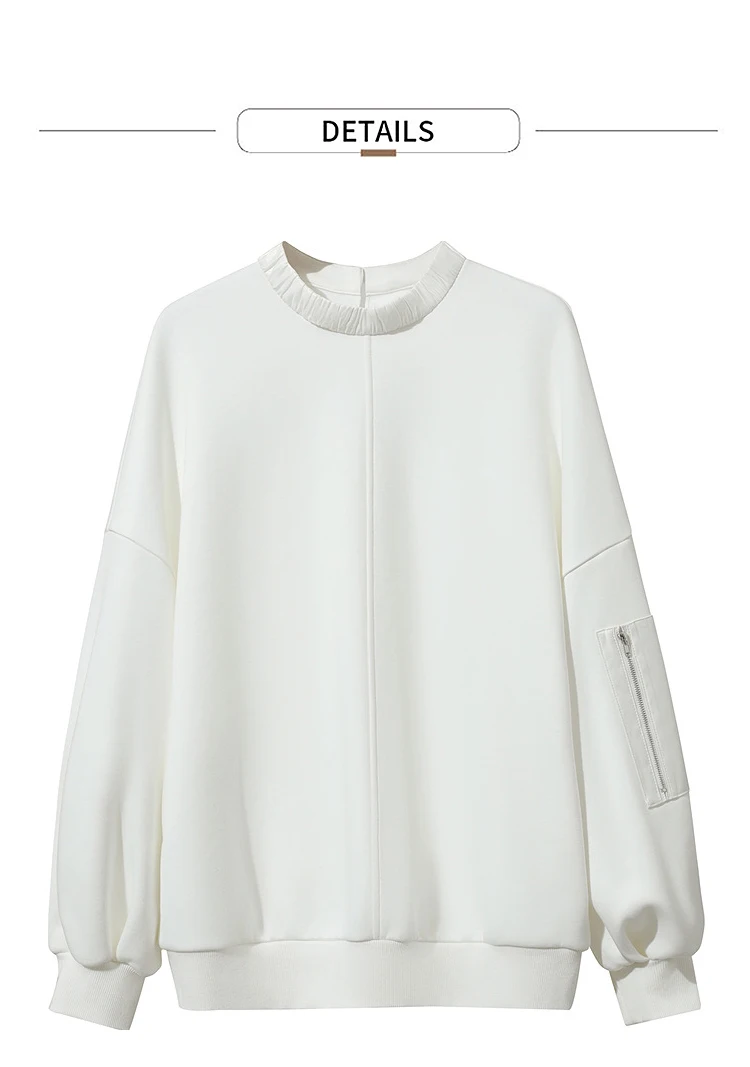 AMII Woman Sweatshirts 2025 Winter New Loose Thicken Stand-up Collar Sweatshirt For Woman Long Sleeve Warm Pullover Top 12544121