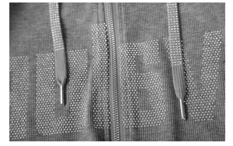 European Clothes Jacket Women Hooded Zipper Hot Diamonds Slim Top Casual Long Sleeve T-shit Autumn Winter
