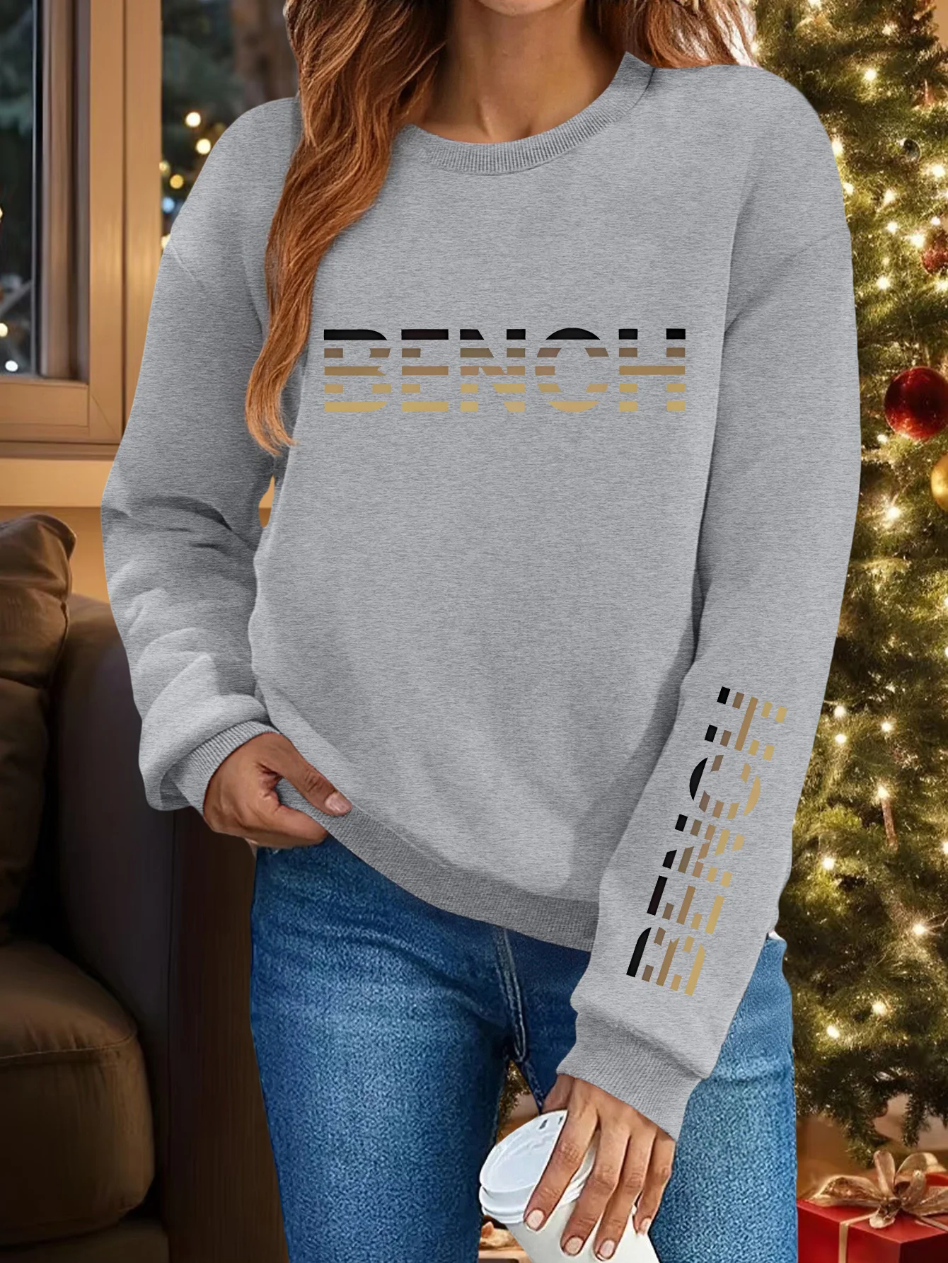 Women's Autumn and Winter Loose Casual Comfortable Merry Letter Pattern Printed Thick Long Sleeved Round Neck Hoodie Pullover