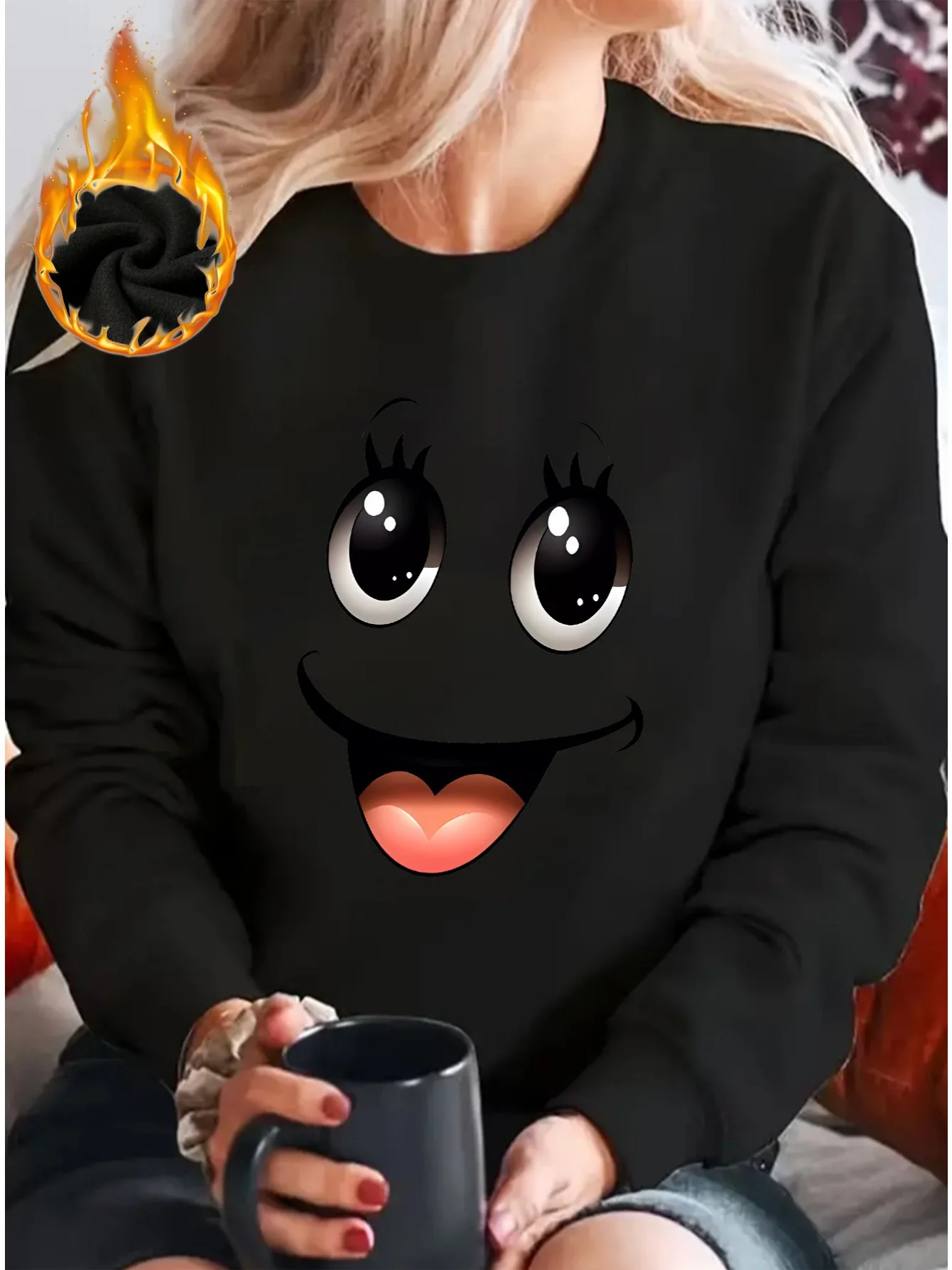 Women's Autumn and Winter Loose Casual Comfortable Merry Letter Pattern Printed Thick Long Sleeved Round Neck Hoodie Pullover