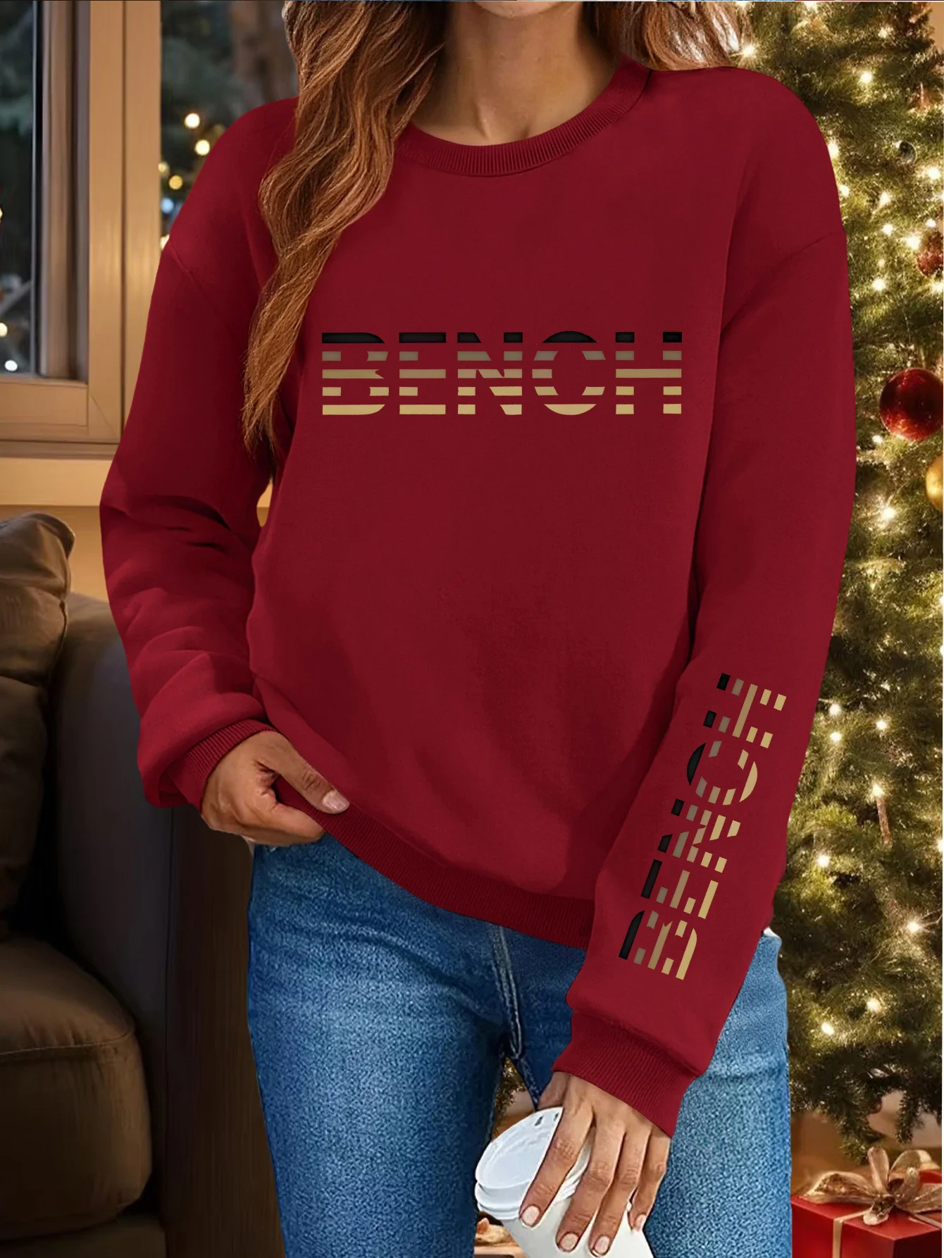Women's Autumn and Winter Loose Casual Comfortable Merry Letter Pattern Printed Thick Long Sleeved Round Neck Hoodie Pullover