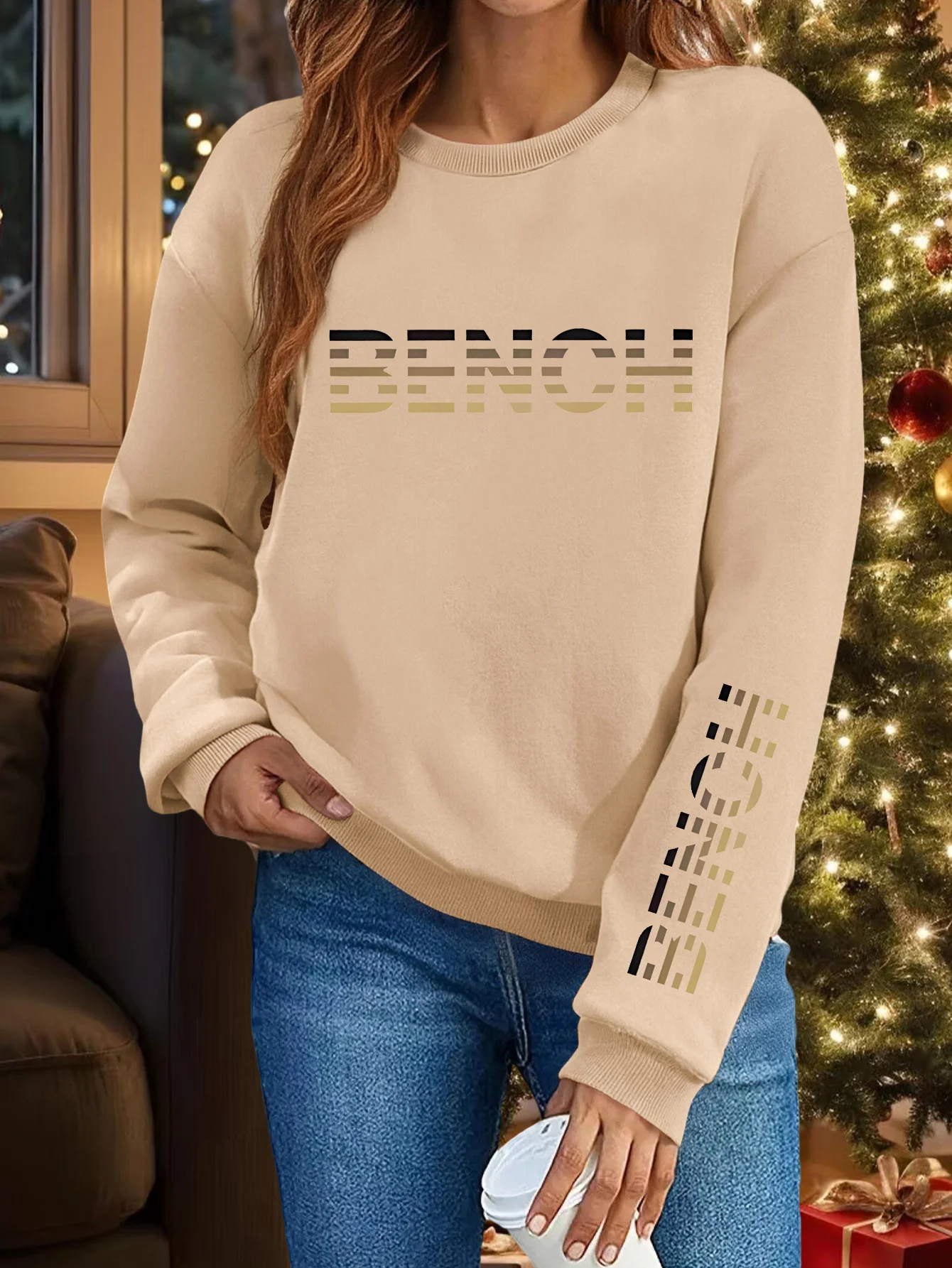 Women's Autumn and Winter Loose Casual Comfortable Merry Letter Pattern Printed Thick Long Sleeved Round Neck Hoodie Pullover