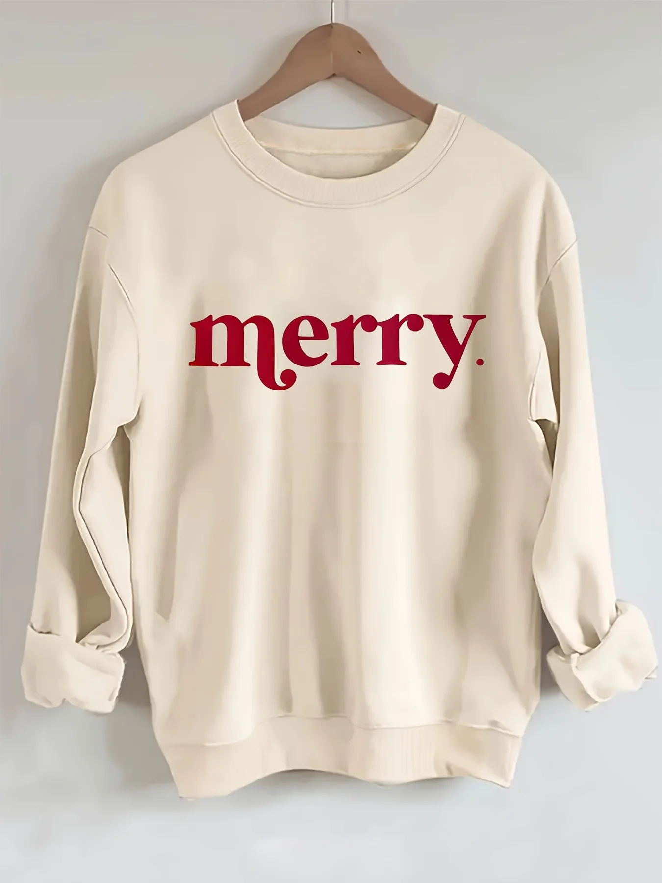 Women's Autumn and Winter Loose Casual Comfortable Merry Letter Pattern Printed Thick Long Sleeved Round Neck Hoodie Pullover