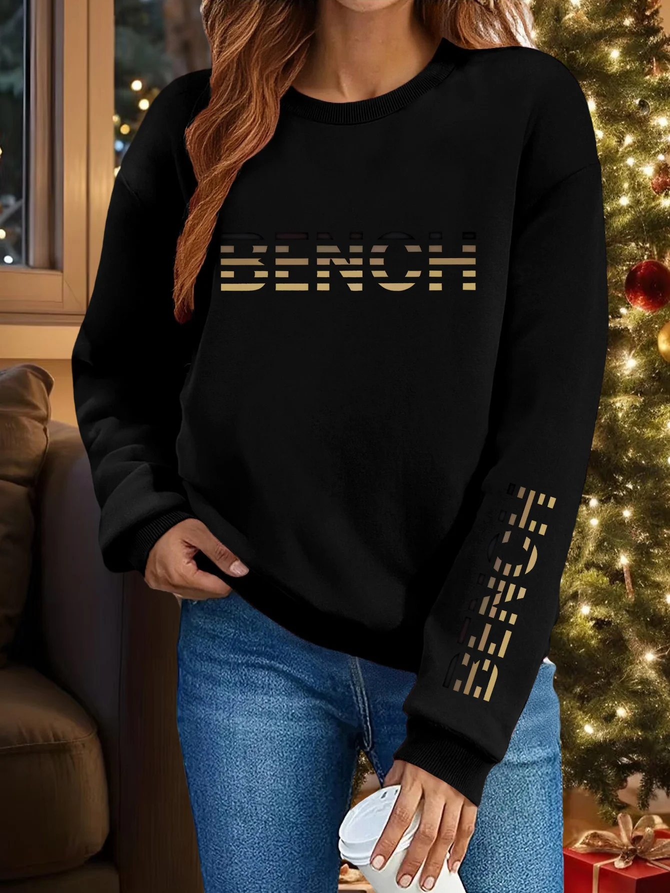 Women's Autumn and Winter Loose Casual Comfortable Merry Letter Pattern Printed Thick Long Sleeved Round Neck Hoodie Pullover