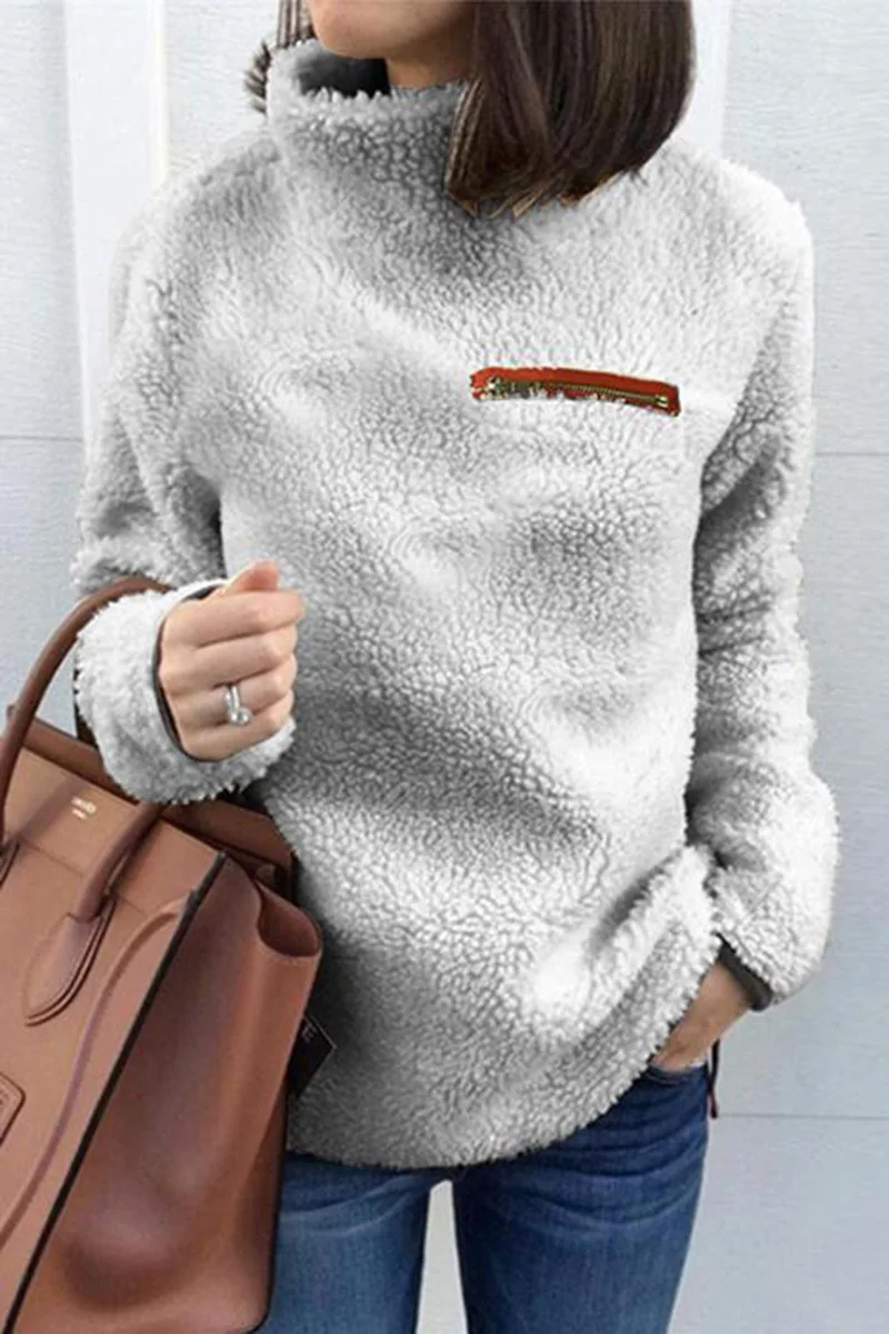 Women Sweatshirts Autumn Winter Top Long Sleeve Plush Warm Pullover Tunic Female Pink Ladies Clothing Zipper Streetwear