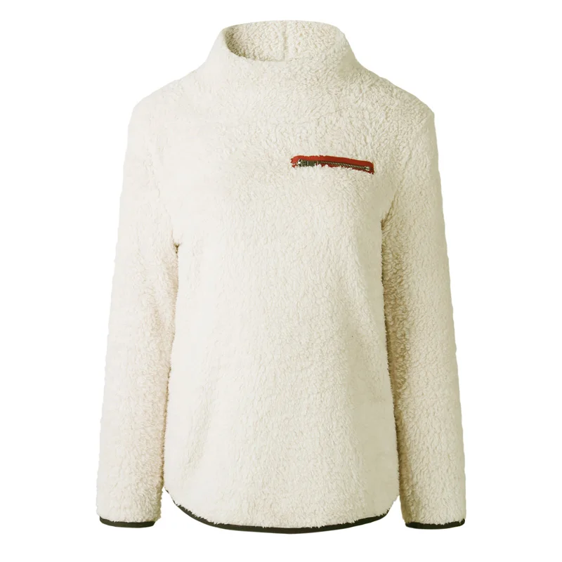 Women Sweatshirts Autumn Winter Top Long Sleeve Plush Warm Pullover Tunic Female Pink Ladies Clothing Zipper Streetwear
