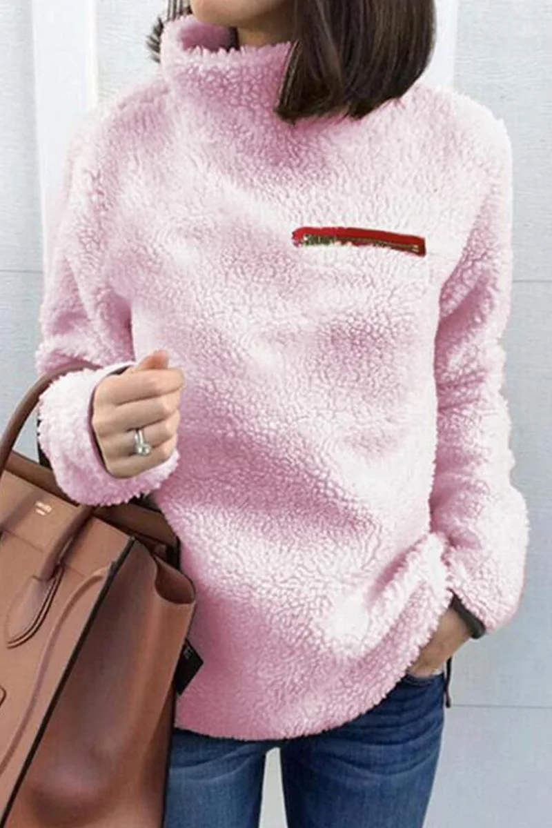 Women Sweatshirts Autumn Winter Top Long Sleeve Plush Warm Pullover Tunic Female Pink Ladies Clothing Zipper Streetwear