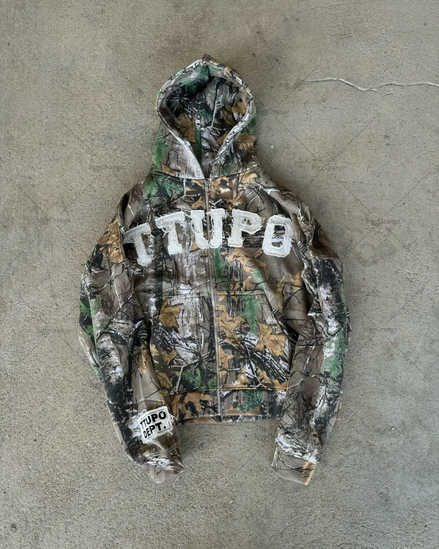 Letter Embroidered Camouflage Distressed Hoodie Women Y2K Streetwear American Casual High Street Fashion Zipper Sweatshirt 2024
