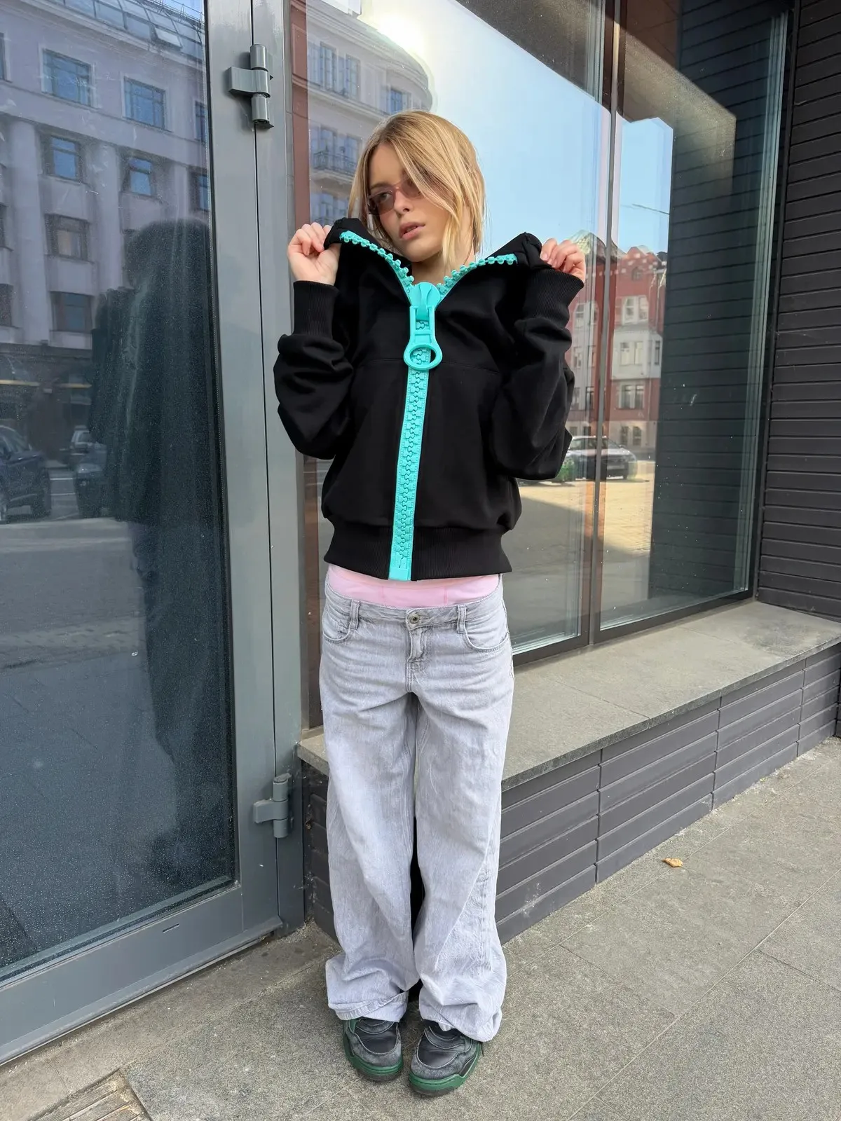 Subculture Y2K Vintage Oversized Zip Up Hoodie Women Big Contrast Zipper Cropped Unique Design Casual Streetwear Sweatshirt 2026
