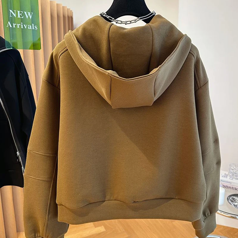 French style fashion irregular diagonal zipper hooded sweater women's loose temperament in spring and autumn design casual coat
