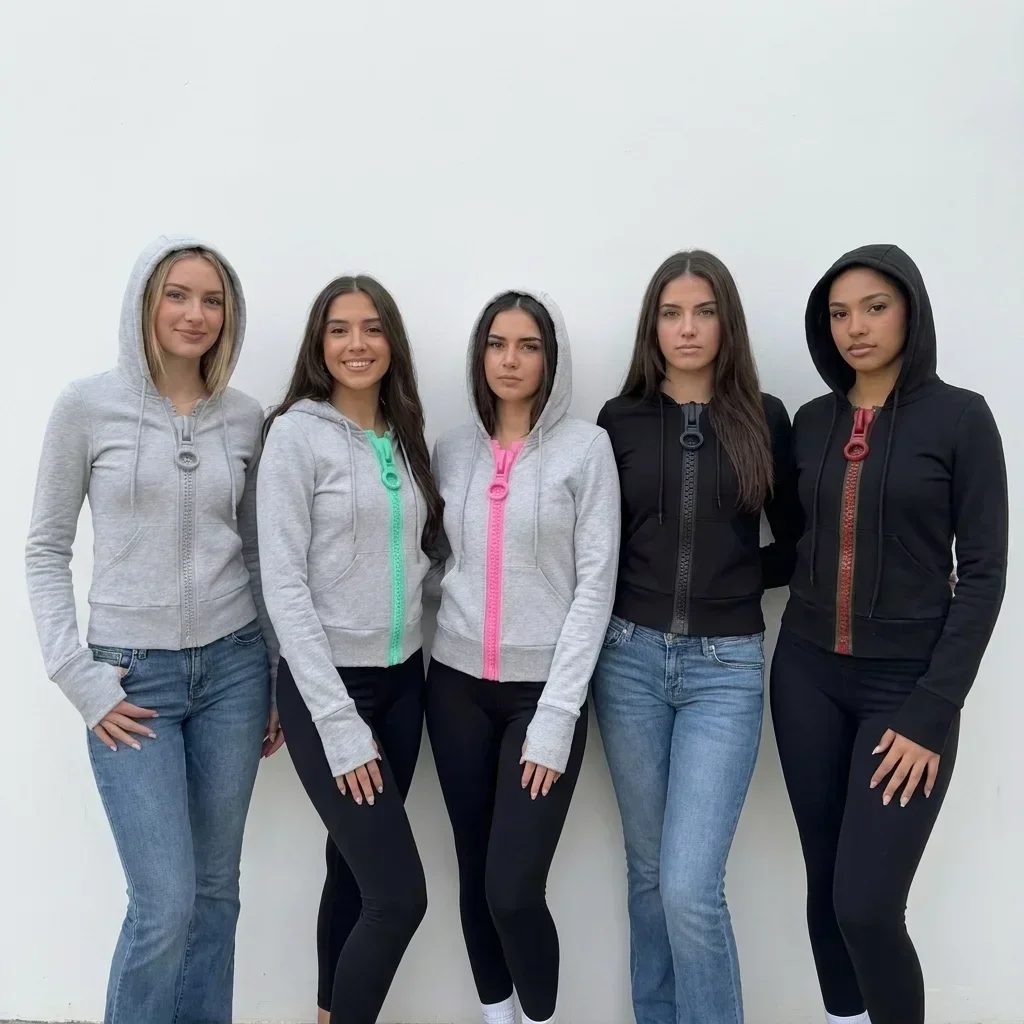 Hip Hop Vintage Hoodies Women Pink Large Zipper Sports Hoodie Y2K Harajuku High Street Slim Fit Sweatshirt Women Streetwear Tops