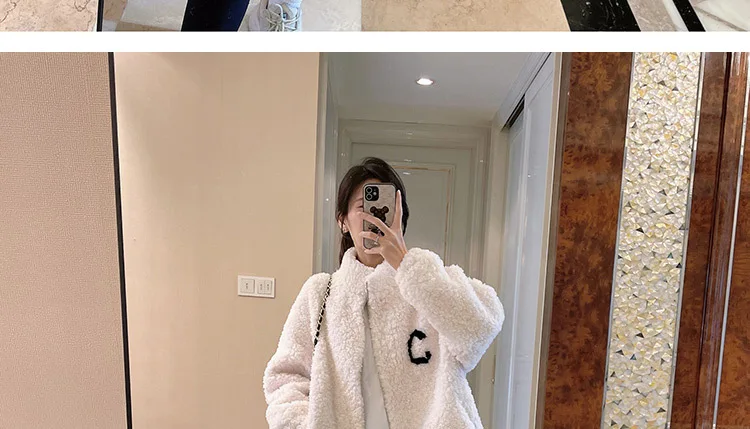 2024 Autumn Winter Fleece Fluffy Jacket Streetwear Zipper Coat Women Plush Warm Outerwear Letter Splice Female Sweatshirt