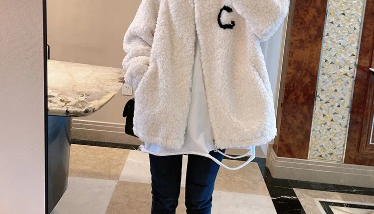 2024 Autumn Winter Fleece Fluffy Jacket Streetwear Zipper Coat Women Plush Warm Outerwear Letter Splice Female Sweatshirt