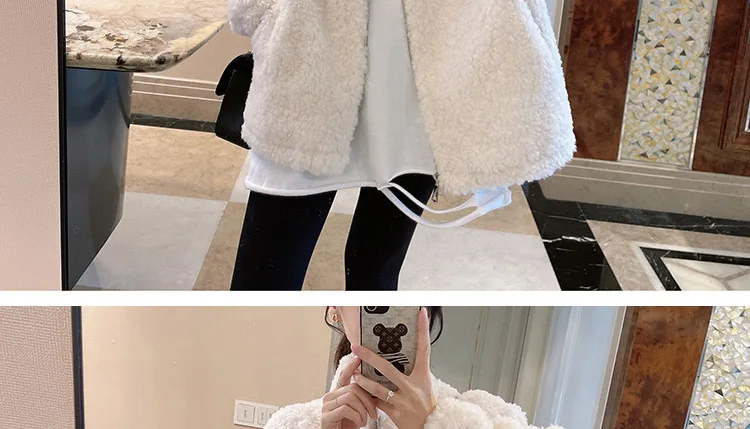 2024 Autumn Winter Fleece Fluffy Jacket Streetwear Zipper Coat Women Plush Warm Outerwear Letter Splice Female Sweatshirt