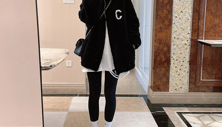2024 Autumn Winter Fleece Fluffy Jacket Streetwear Zipper Coat Women Plush Warm Outerwear Letter Splice Female Sweatshirt